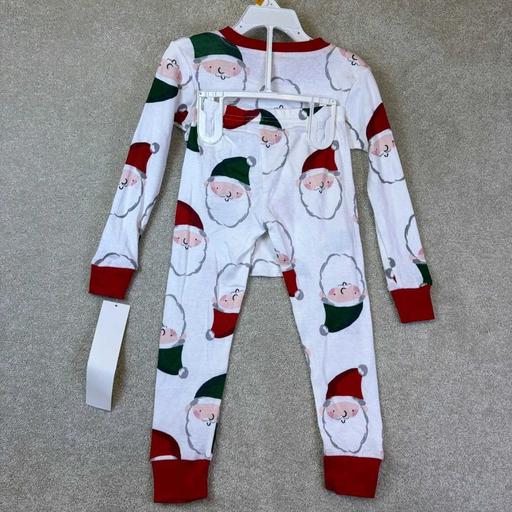 Carter's Pajama Set Toddler 3T White Santa Claus Print Long Slv Snug Christmas